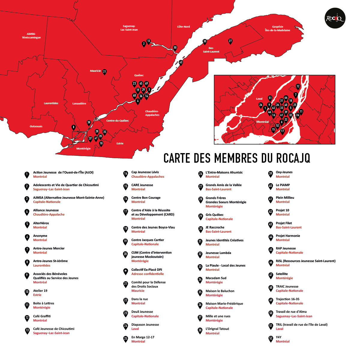Carte des membres du ROCAJQ